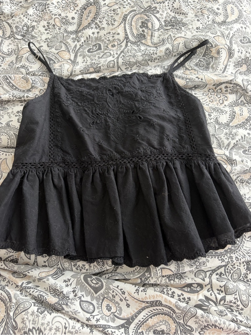 Zara Black Lace-Trim Peplum Cami